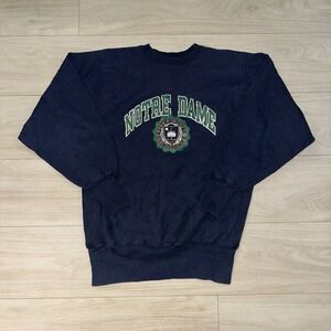 Vintage 90s Champion Reverse Weave Notre Dame Sweatshirt Size Large Navy NCAA